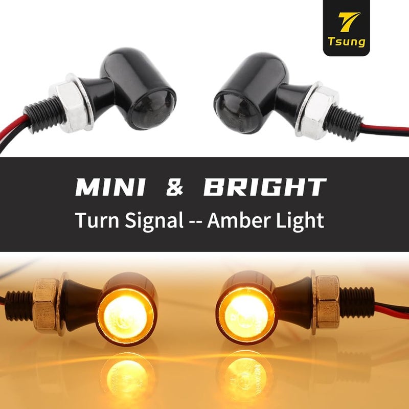 TSUNG Mini Motorcycle Turn Signals Light LED Micro Blinkers for Front/Rear Universal Aftermarket Small Indicator for Cafe Racer Bobber Cruiser Street Bikes (Black-Smoke Lens) - Image 4